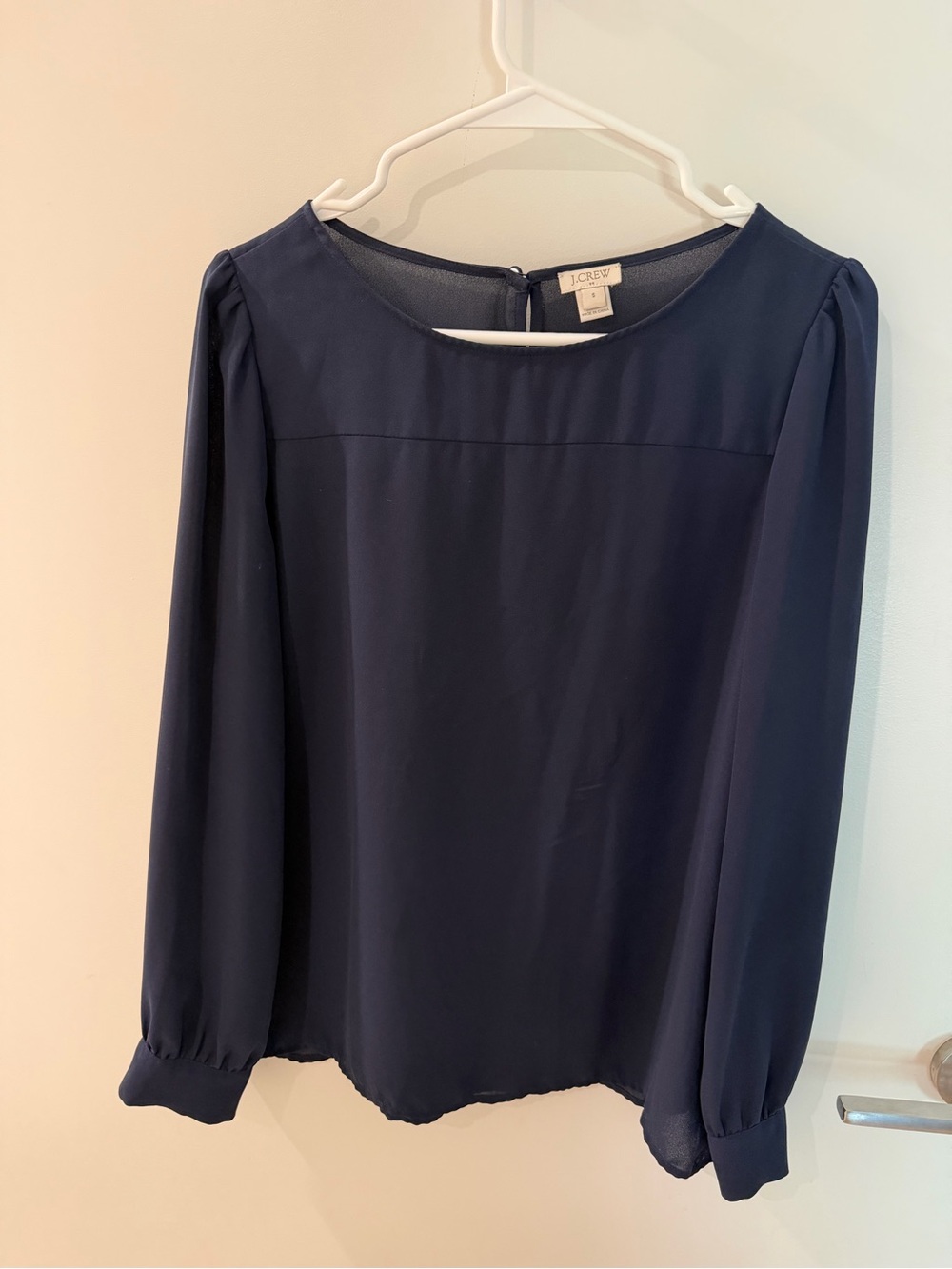J. Crew Navy Long-Sleeve Round-Neck Blouse
